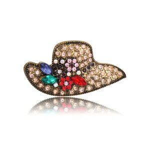 Vintage Style Elegant Brooch Pin, Sparkling Rhinestone Hat Design - NEW